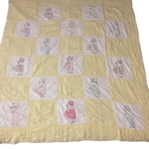Vintage Handcrafted Quilt With Embroidered Sunbonnet Sue Pattern 70"x 64"